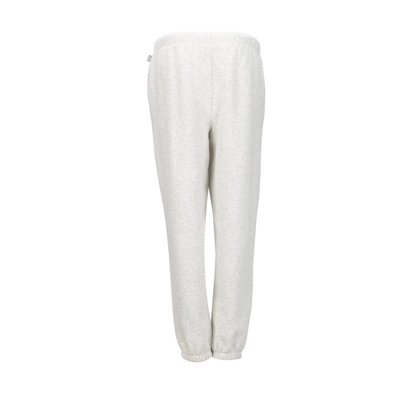 Women's heather ash fleece sweatpants, relaxed fit with elastic waistband and cuffs
