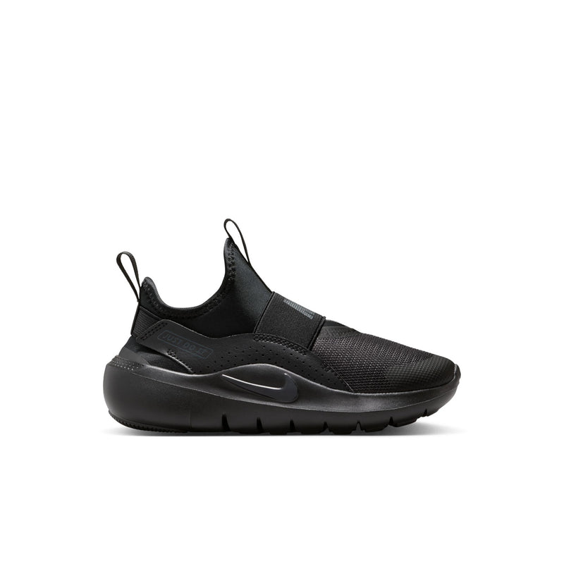 Kids black slip-on running shoe with molded sole and Nike Swoosh detail