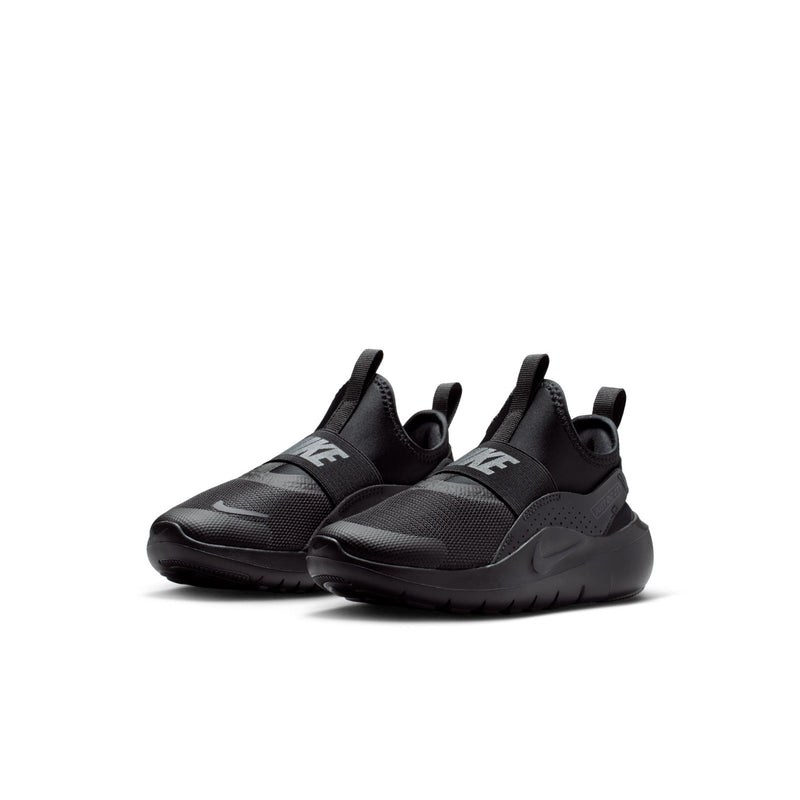 Kids black slip-on running shoes with mesh upper and Nike Swoosh on side