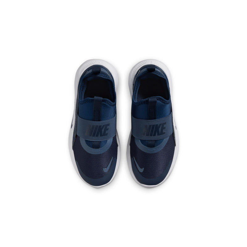 Pair of kids navy slip-on shoes with hook-and-loop straps and Nike logo
