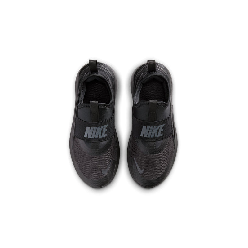 Kids black slip-on sneakers with Nike logo on heel and rear pull tab