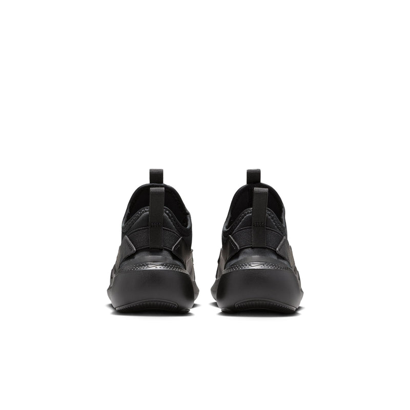 Kids black sneakers with rear pull tab and shiny heel panel details