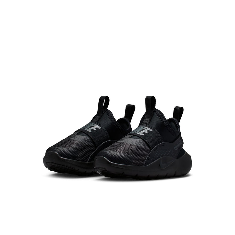 Toddler sneakers, dark black slip-on style, textured upper and chunky tread sole
