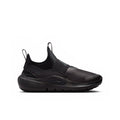 Youth black slip-on running sneaker with black strap and textured upper