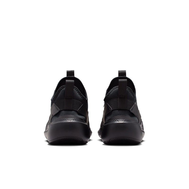 Youth black sneakers with cushioned heel and hook-and-loop strap detail