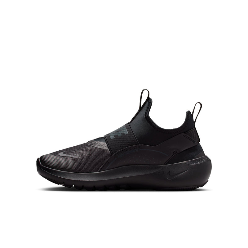 Youth black running sneaker with side cutout panel and sculpted midsole