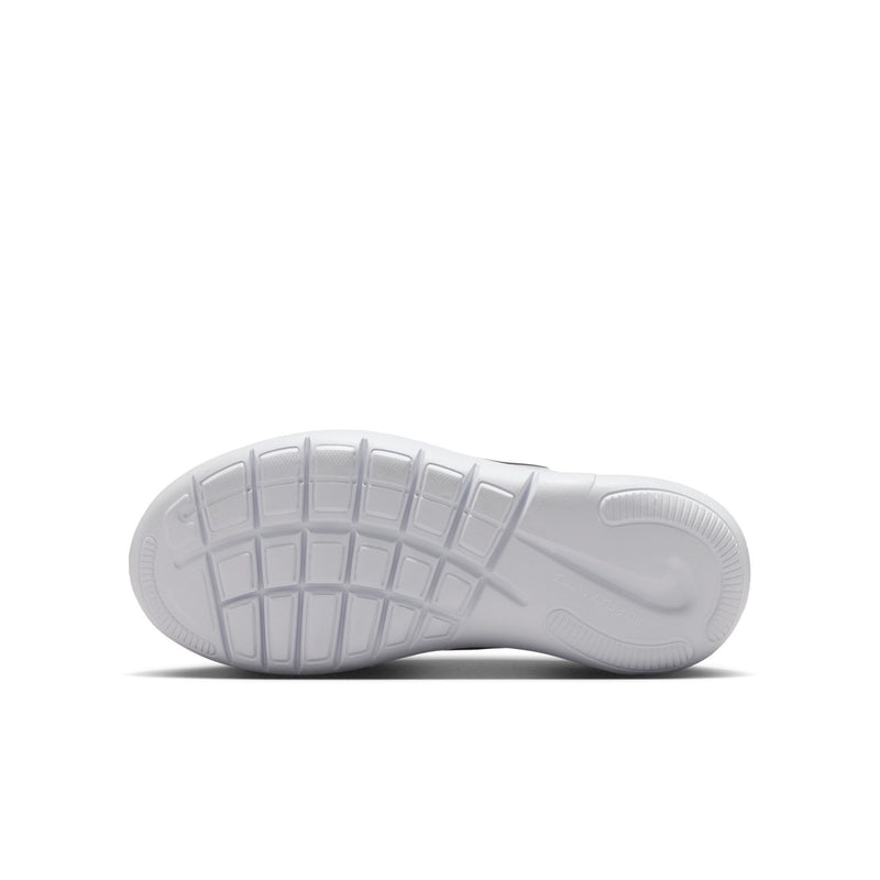 Youth black slip-on shoe outsole view with gray tread and white edge