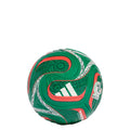 Green mini soccer ball with white swirls and orange number-like markings