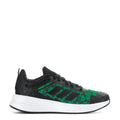 Youth sneakers, black with green Minecraft graphics and white midsole, lace-up