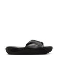 Black youth slide sandal with cushioned footbed and wide strap, side profile.