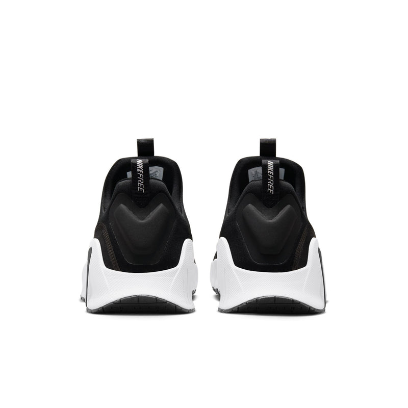 Men's black sneakers with white heel tabs and cushioned back panels