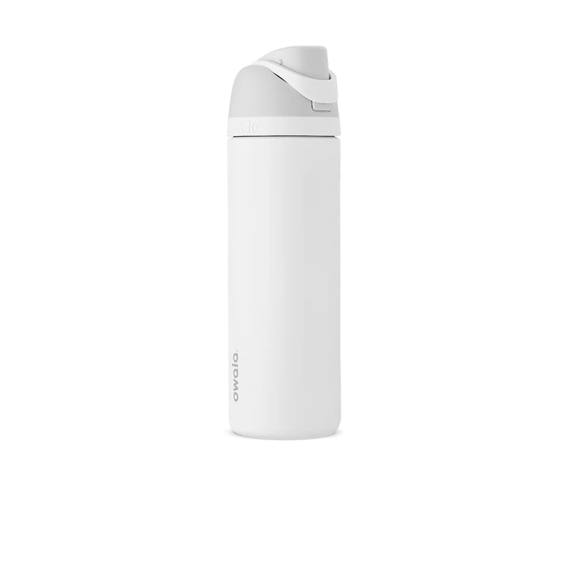 FreeSip 24 oz stainless steel water bottle in light marshmallow white, front view.