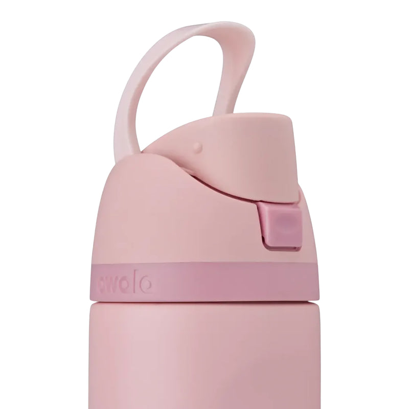 Rose quartz 24oz stainless steel bottle with flip sip lid and latch detail