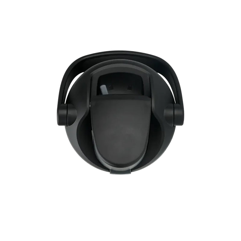 Dark stainless steel bottle top view with flip lid and side carry grips.