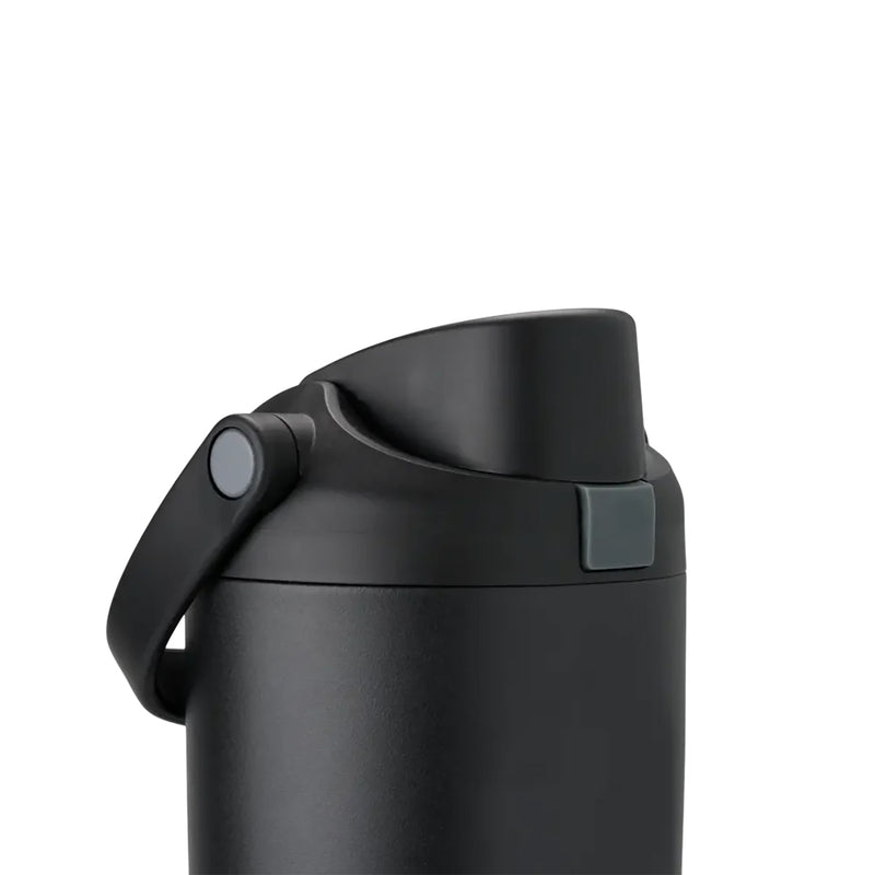 Dark stainless steel 30 oz bottle with swing handle and closed lid.