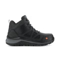 Black side-view work boots with lace-up closure and rugged sole