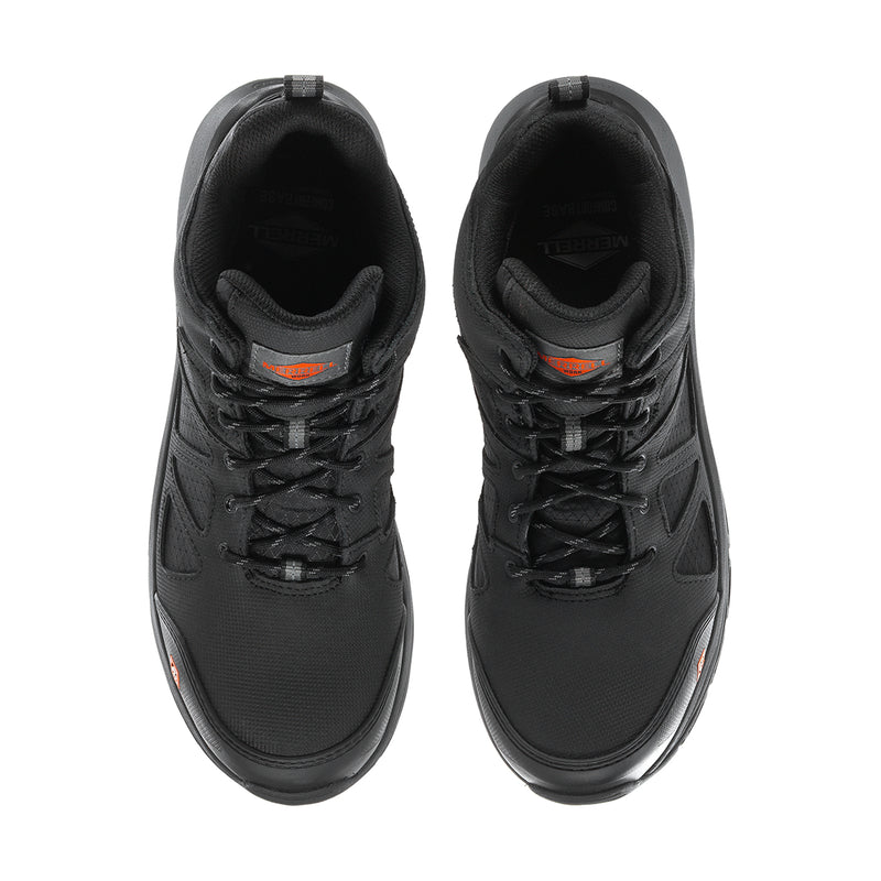 Black mid-height safety boots with carbon toe and lace-up front