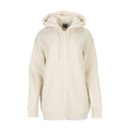 Women's parchment fleece zip-up hoody with hood and drawstring, front view