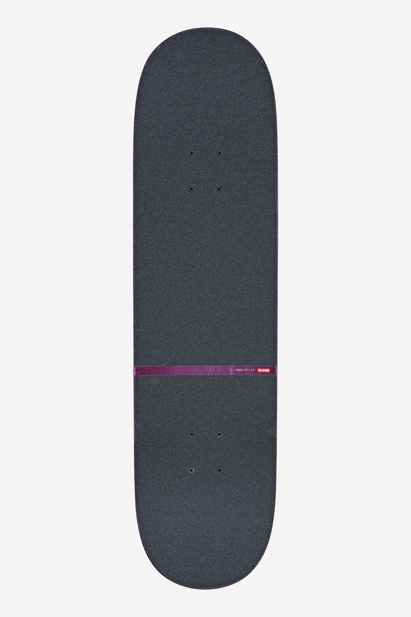 Mind Expansion 8.5 inch Off-White Purple deck top view with dark speckled grip and purple edge stripe