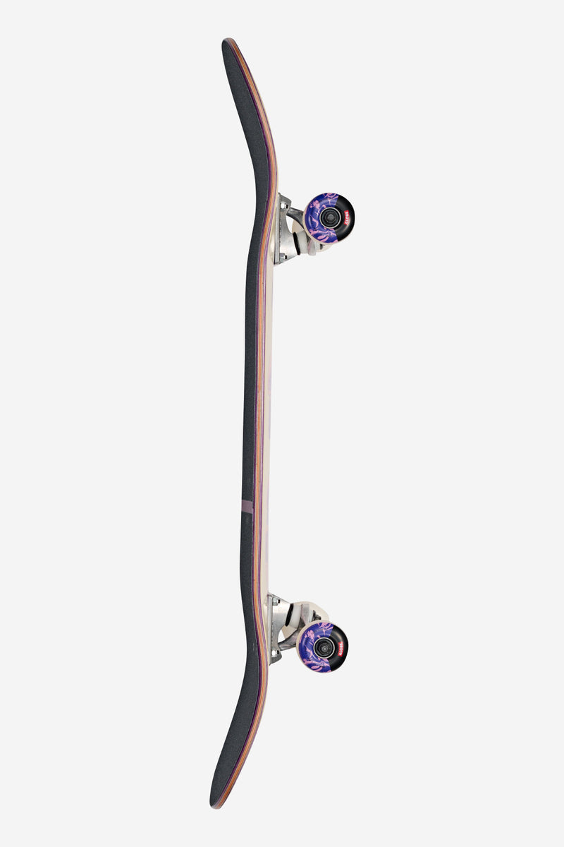 G1 Mind Expansion 8.5 inch Off-White Purple deck side view with trucks and purple wheels
