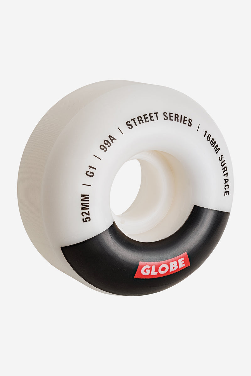 G1 Street Wheel 52mm White Black Bar with rounded shape and grooved traction surface