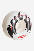 G1 Street Wheel 54mm White Black Flames with rounded profile and grooved traction surface