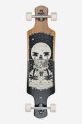 Geminon 37.5 longboard deck in bamboo finish with night scene artwork featuring a moon and palm trees