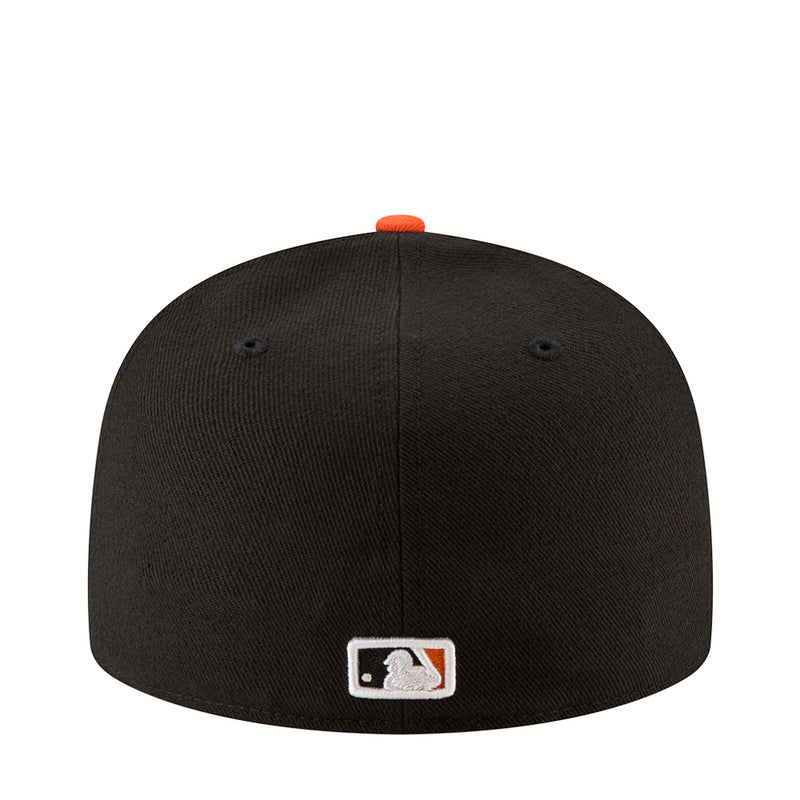 Black baseball cap back with MLB-style logo patch on lower center