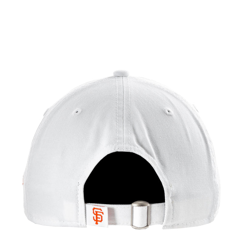 White baseball cap back with adjustable metal buckle and SF logo tab