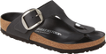 Quarter turn view Women's Birkenstock Footwear style name Gizeh Big Buckle Oiled Regular in color Black. Sku: 1023334