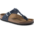 Women's Birkenstock Gizeh Braid Regular in Navy Oiled Leather. Sku: 1020992