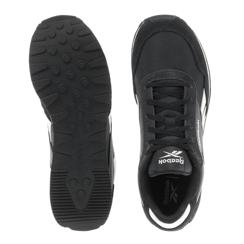 Women's black sneakers outsole and inner lining view, lace-up design
