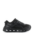 Black kids lace-up sneakers, mesh upper, side logo, chunky cushioned sole