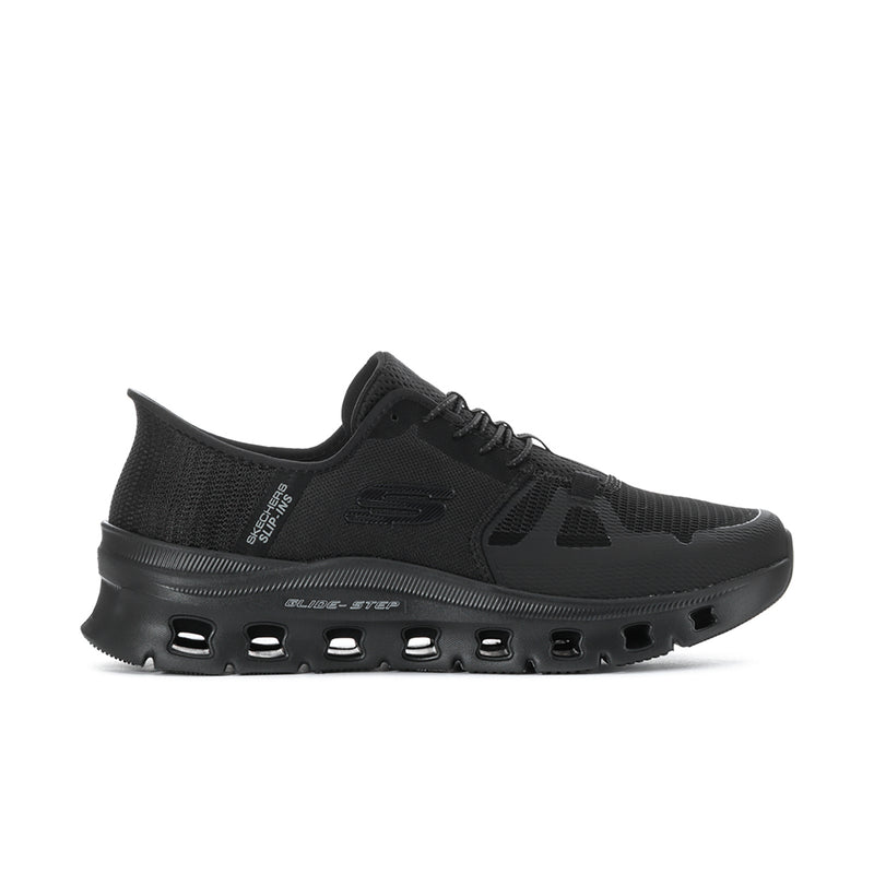 Men's black knit slip-on sneaker with cushioned pod sole