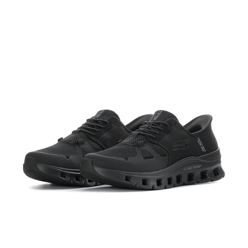 Men's black lace-up sneaker with textured upper and rocker sole
