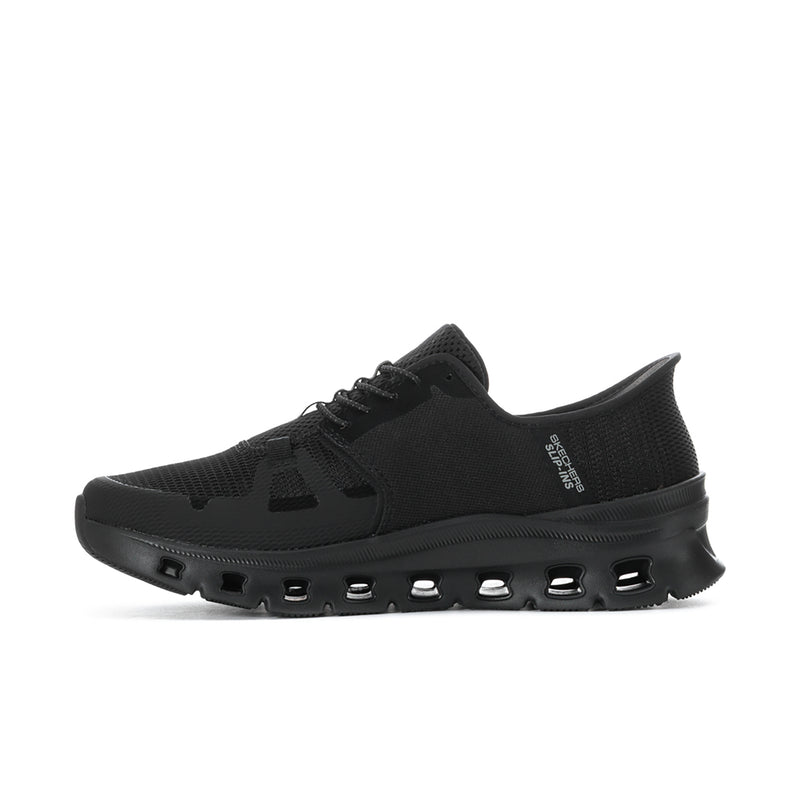 Men's black knit sneaker with elastic collar and podded outsole