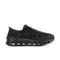 Men's black slip-resistant sneakers, knit upper, molded tread outsole