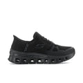 Black women's slip-resistant sneaker with cushioned, textured rubber outsole