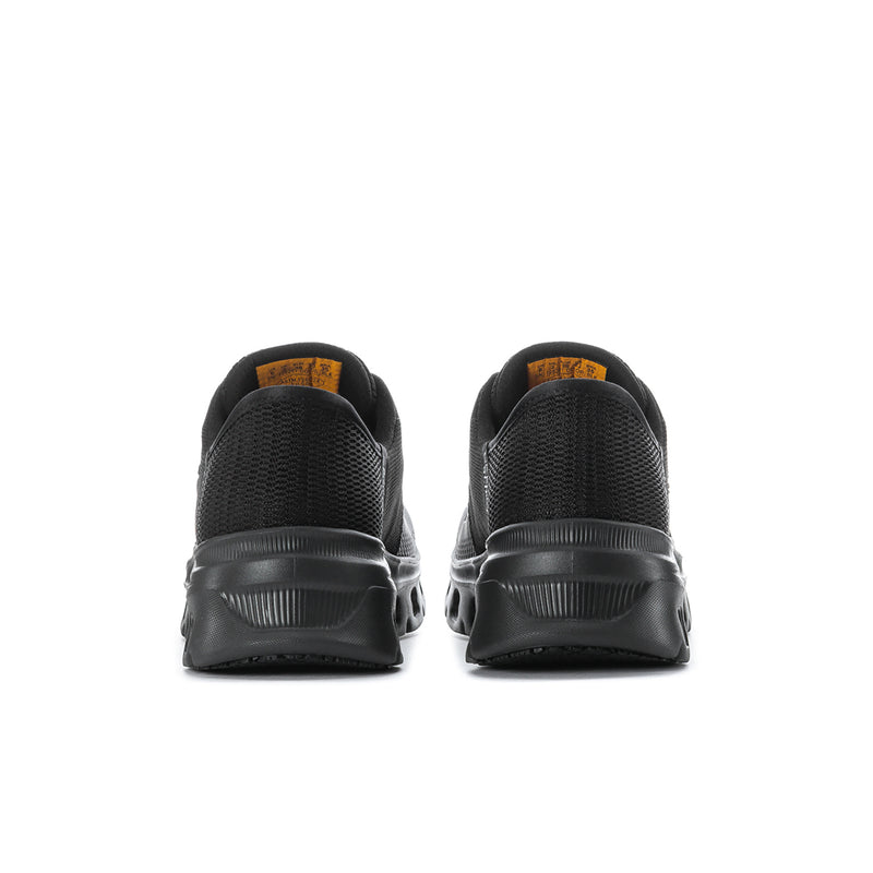 Black women's slip-on sneaker, padded collar and molded heel panel