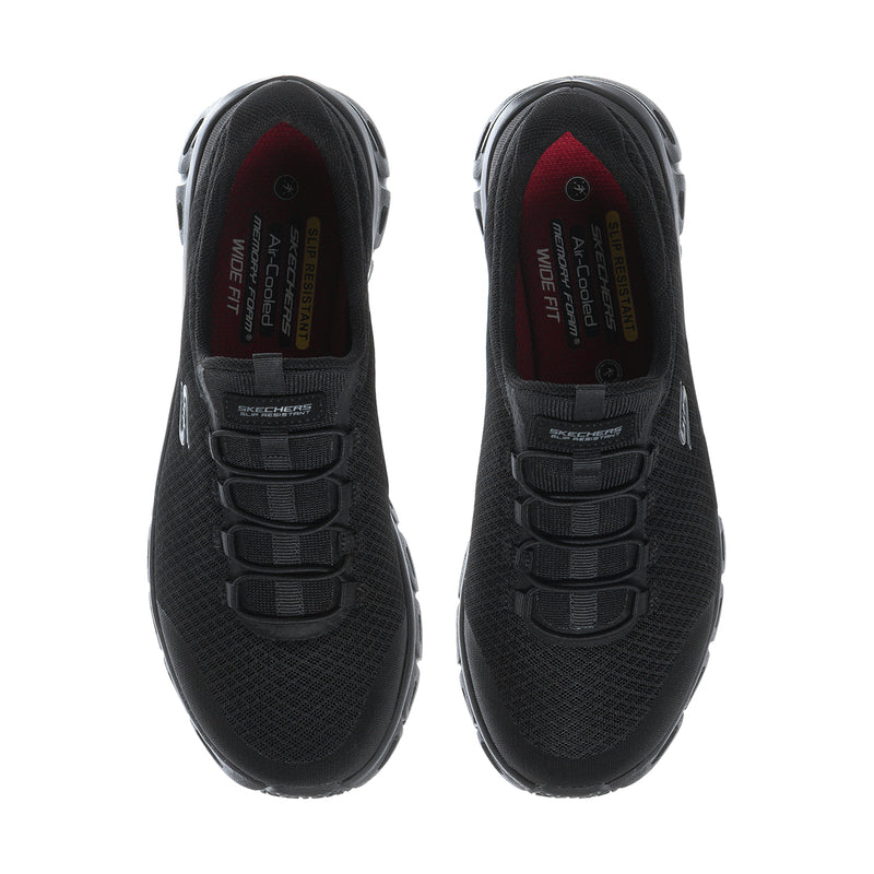 Women's black slip-resistant wide sneakers, lace-up with padded tongue
