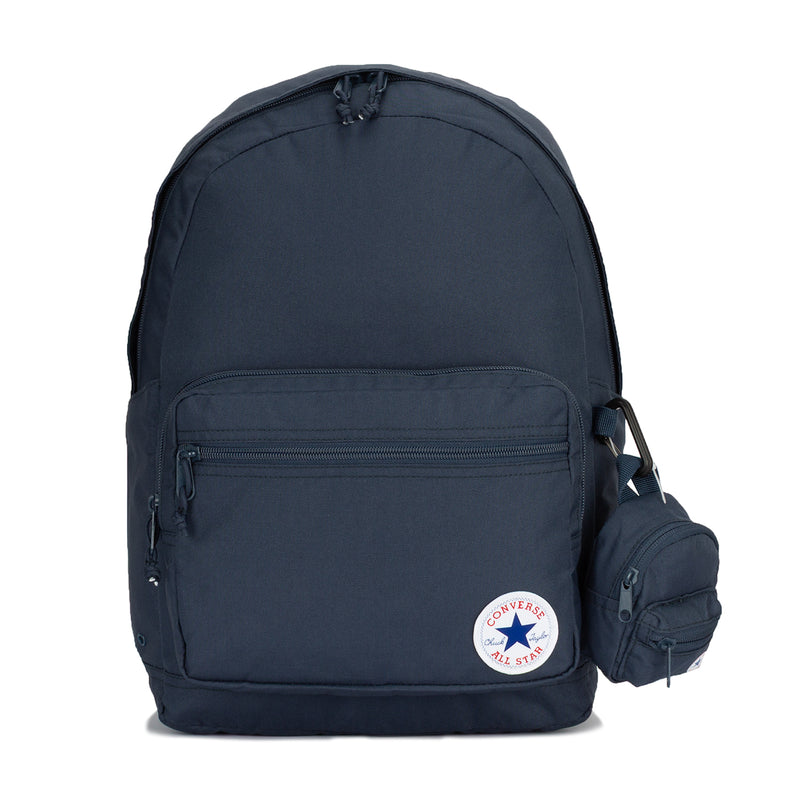Go 2 backpack in Converse Navy, front zip pocket and All Star logo patch