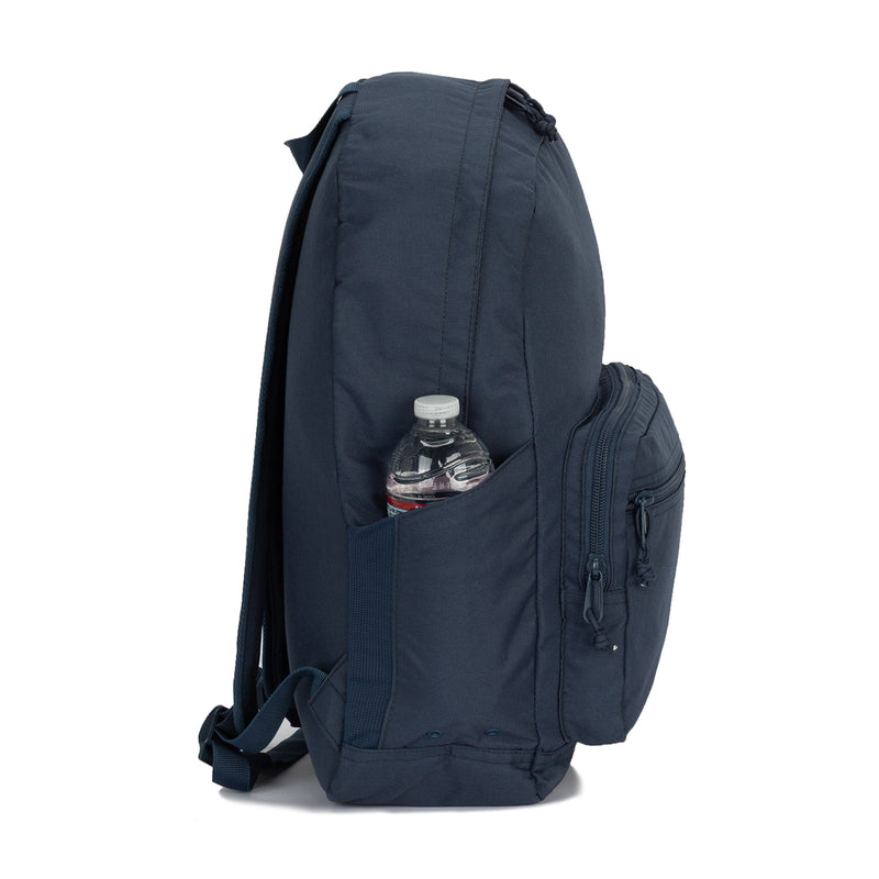 Go 2 backpack in Converse Navy, side bottle pocket holding water bottles