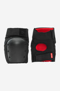 Goodstock Knee Pads Matte Black pair featuring a hard shell knee cap, double enclosure wraps and red interior lining