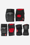 Goodstock Pad Set Matte Black park protective pads with knee and elbow guards featuring red interior and secure straps