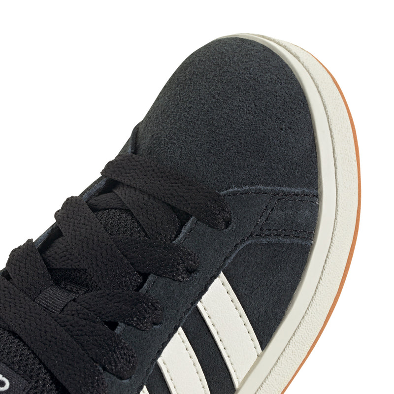 Kids adidas Grand Court sneaker close-up, black suede texture and white stripe