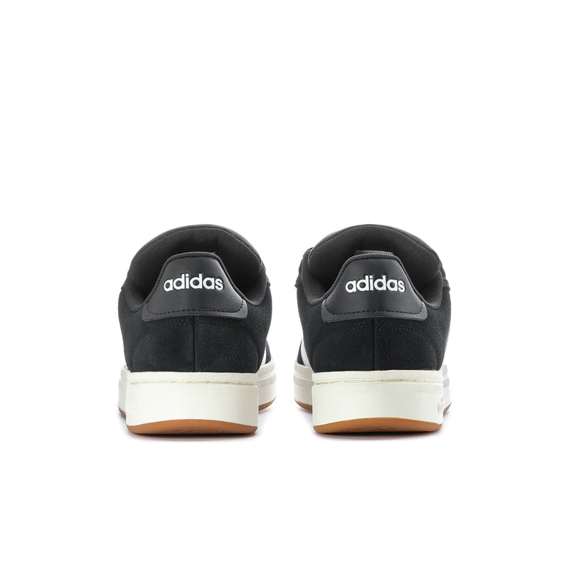 Men's adidas sneakers, black heel with white midsole and gum-brown outsole trim