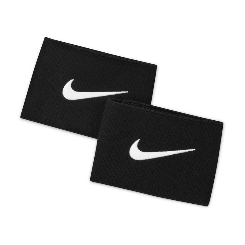 Black fabric guard stay with white swoosh logo, set of two
