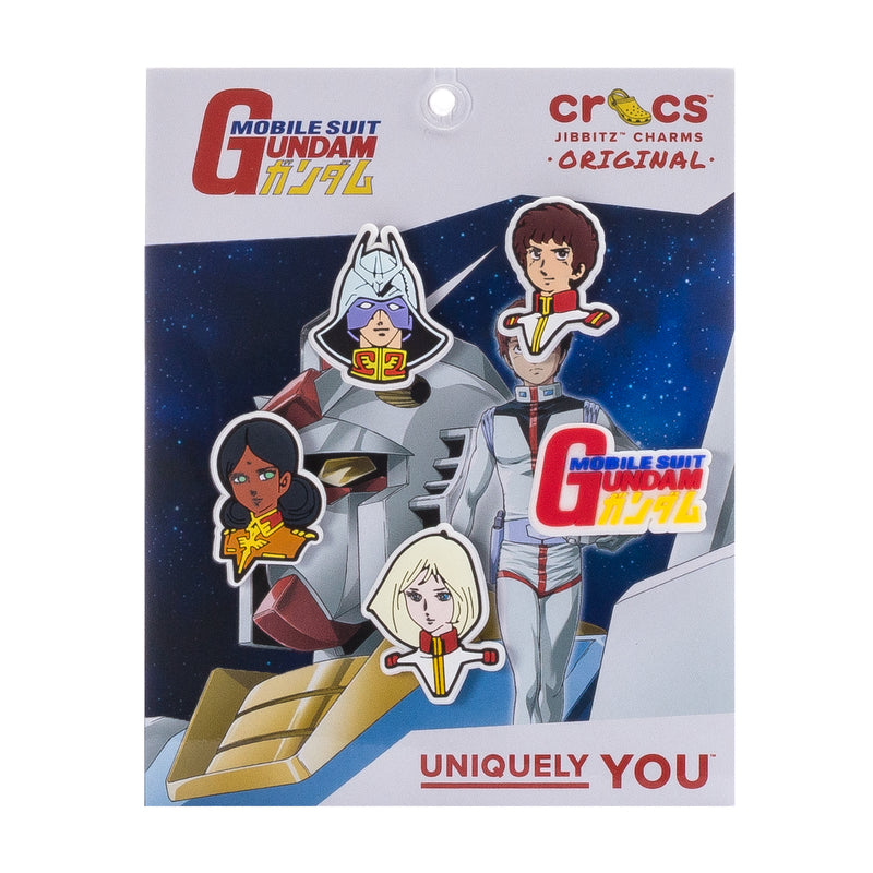 Gundam 5-pack Jibbitz character charm set on retail card, multi-color