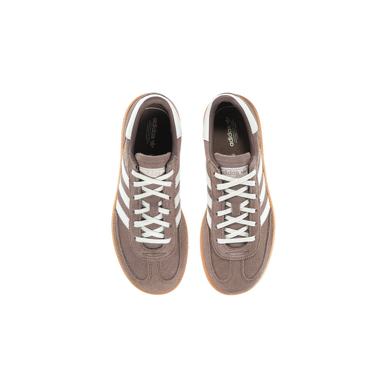 Kids low-top sneakers with lace-up front, brown uppers and white heel lining