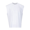 Men's white heavy wide muscle tee, sleeveless tank with crew neck